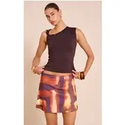 Dark Orange Tie Dye Print Floaty Woven Mini Skirt, Dark Orange