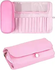 DODAMOUR Portable Folding Makeup Brush Bag with Silicone Foldable Brush Cleaning Bowl, Multifunctional Cosmetics Rolling Storage Case Makeup Brush Holder, Makeup Brush Organizer Bag for Travel, Blue,