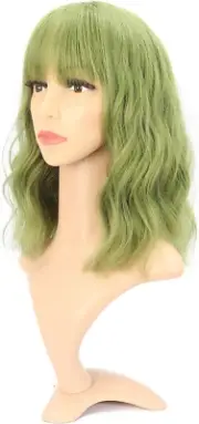 Natural Wavy Wig with Fringe Short Bob Matcha Green Wigs Women'S Shoulder Length