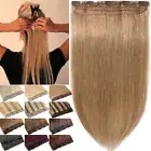 One Piece Clip in Thick Remy Human Hair Extensions 3/4 Full Head Brown Hairpiece