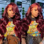 AOSUN 99j Burgundy Lace Front Wigs Human Hair Glueless Wine Red Colored Body ...