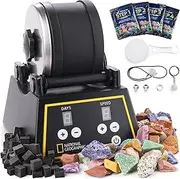 NATIONAL GEOGRAPHIC Professional Rock Tumbler Kit- Advanced features include Shutoff Timer and Speed Control - 907 Gram Barrel, 453 Grams of Gemstones, 4 Polishing Grits, GemFoam, Jewelry Fastenings