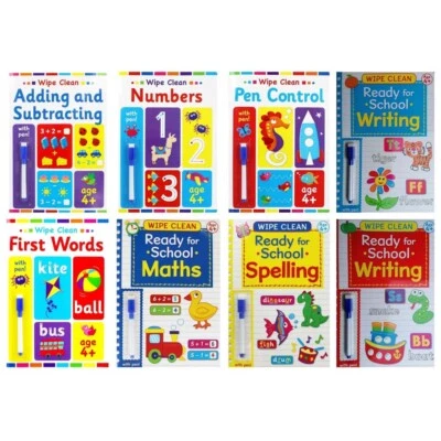 Early Learning Wipe Clean Books + pen (Ages 4+)