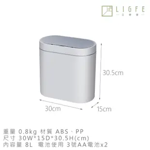 立格扉Ligfe 防水感應垃圾桶 8L IPX5防水等級 白/灰兩色 智能感應 小型垃圾桶