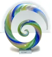 9” Swirl Abstract Glass Art Figure, Blue & Green, Home Decor