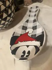 Disney Mickey Mouse CHRISTMAS SANTA Hat Spoon Rest Ceramic NEW Buffalo check