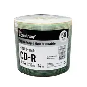 50 Smartbuy Mini CD-R 3-in 24X 210MB 24Min White Inkjet Hub Printable Blank Disc