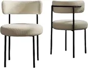 Quooyong White Boucle Dining Chair Set of 2 Black Metal Dining Chairs with Sherpa Upholstered Modern Dining Room Chairs with Curved Backrest (2 Sets)