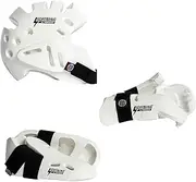 Proforce Lightning Martial Arts Protective Sparring Gear Bundle - Headgear, Gloves, Ultra Kicks (White, Small)