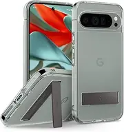 [Caseology] by SPIGEN Capella for Google Pixel 9 Pro XL Case, Built-in Kickstand, Hybrid PC Back Layer & Clear TPU Structure Protective, Raised Edge Non-Slip Grip Cover - Clear with Grey Kickstand