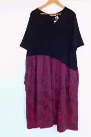 Taking Shape Dress 20 Womens TS Pink Black Floral Stripe Pockets Short Sleeve