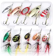 EXAURAFELIS Fishing Lure Spinnerbait with Feathered Treble Hooks Rooster Tail Lures Spoon Lures for Bass Trout Salmon Hard Metal Spinner Baits with Tackle Box