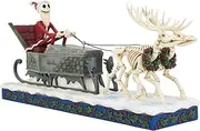 Enesco Disney Traditions Collection by Jim Shore The Nightmare Before Christmas Santa Jack in Sleigh and Skull Reindeer Figurine- Hand Painted Crafted Collectible Disney Figurines Home Decor, 6.5 Inch
