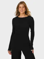 Womens Ruched Side Textured Long Sleeve Top