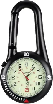 Clip-On Light Alloy Unisex Backpack Buckle Belt Fob Watch Black with White Dial