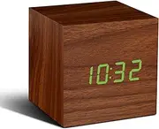 Gingko Cube Walnut Click Clock with Green LED, Brown