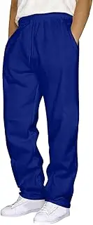 Men's Lightweight Sweatpants Open Bottom Baggy Hiking Jogger Pants Straight Leg Drawstring Elastic Waist Trousers