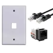 RJ45 Keystone Jack Cat5e Ethernet With 6Ft Jumper Cable 1 Port Wall Plate Black
