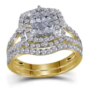 14k Yellow Gold Princess Diamond Bridal Wedding Ring Set 1-1/2 Cttw