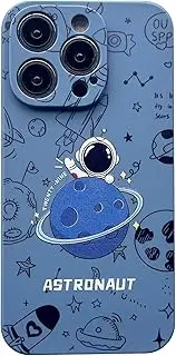 for iPhone 13 mini Clear Cute Case, Cool Cartoon Astronaut Space Planet Moon Design Stylish TPU Bumper Shockproof Anti-Slip Protector Fashion Case (Blue Planet, iPhone 13 mini)