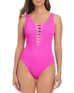 Bleu Rod Beattie Lace Up One Piece Swimsuit