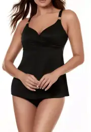 Miraclesuit Womens Black Surplice Underwire Tankini Top Size 38DDD L75431