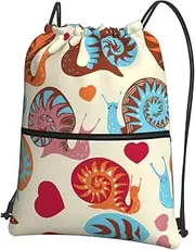 EdWal Cute Snail Print Drawstring Backpack Gym Bags Sports Bags With Zipper Pocket For Travel Beach, Black, One Size
