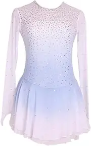 [Zagitova] Ice Figure Skating Dress for Girls Gradient Women Back Zipper Competition Practise Dance Outfit with Rhinestone