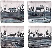 Certified International 12556SET4 Fluidity Lodge 8.5" Salad/Dessert Plates, Set of 4 Assorted Designs, Multi Colored