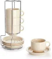 Durable Porcelain 8oz Cappuccino Cups & Saucers Bundle - Ideal for Coffee Lovers