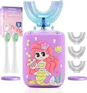 Geacker Kids Electric Toothbrush, U Shaped Toothbrush Kids Sonic Automatic Brush with 5 Brush Head 6 Sonic Clean Modes IPX7 Waterproof Mermaid Design Rechargeable Smart Timer for Children 2-7