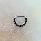 Black Crystal Clicker for Septum, Daith, & Cartilage. 16G. 8mm.