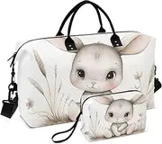 [ZRYSMY] Rabbit Cute Grass Duffel Bag for Traveling, Travel Bag Gym Bag, with Multiple Interior Pockets Shoulder Weekender Bag for Women Men with Toiletry Bag 20.5L x 1.9W x 13.8H, Multi-Colored, one