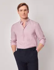 Hawes & Curtis Dusty Pink Linen Slim Shirt | Button Down Collar Size: Small