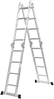 Traderight Multi Purpose Ladder Aluminium Folding Platform Extension, Multi Position Step Foldable Ladders for Home Garage Outdoor Work, 8 Step Ladder 4.7M Silver