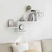 Wall Shelf Hanging Shelves - 104x15x49 cm, Engineered Wood Shelf with White Frame, Wood Floating Wall Storage, Oak Elm Bracket Ledge