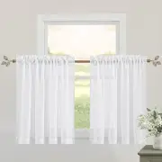 Kitchen Curtains 36 inch Length, White Semi Sheer Window Drapes Short Curtain...