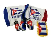 Cuba Boxing Glove Banner Flag Mini Banners Keychain W/ Cuban Car Headrest Cover