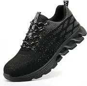 [USOR] Steel Toe Shoes for Men Women Lightweight Safety Work Sneakers Slip Resistant Comfortable Work Boots Puncture Proof Safety Toe Walking Tennis Shoes, Black