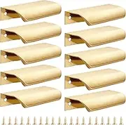 10 Pack Gold Edge Finger Pulls for Cabinets 3.15" Kitchen Cabinet Pulls Handles Drawer Pulls Modern Aluminum Concealed Tab Pulls for Closet Door, Brushed Brass