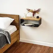 Floating Nightstand with Walnut Top | Modern Bedroom Decor | Minimalist Wall-Mounted Bedside Nightstand | Wall Mounted Shelf | Obsidian Oasis: Bold Black