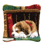 Crafting Kit Latch Hook Library Dog Cushion with Canvas Hook and Threads