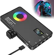 Portable RGB Fill Light with CRI≥95, 10W Photography Light, 126 LED Beads + 2500-8500K + 4000mAh Battery + 12 Scene Modes + Thickness: 16mm, for Creative Portraits/Background Atmosphere,Black