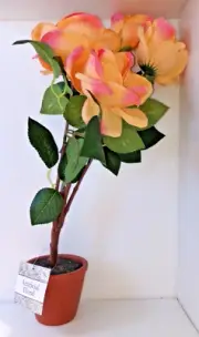 Clay Pot Table Top with Peach Artificial Roses 19X4X4