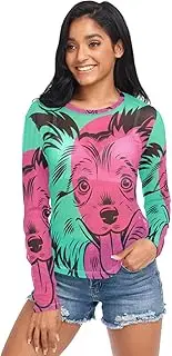 [RPLIFE] Cute Dog Black Green Pink Mesh Top Women Long Sleeve, Sheer Mesh Top S-XXL