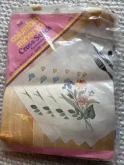 VTG 1973 Placemat Kit Columbia Minerva Floral Cross Stitch on Linen #6539