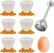 7 pcs Egg Cups Set,Egg Cups and Stainless Steel Egg Opener Novelty Egg Cups Kids Egg Cups Holder Funny Egg Cups Egg Topper Egg Cups Stand Egg Cup Breakfast Set Egg Head Cup for Boiled Eggs