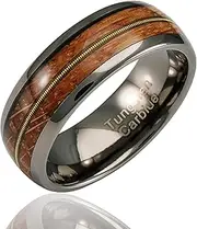 [100S JEWELRY] Engraved Personalized Gunmetal Tungsten Rings For Men Guitar Whiskey Barrel Inlay Wedding Promise Band Size 6-16