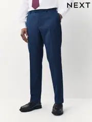 Blue Tailored Fit Textured Wool Suit Trousers (E82685) | $100