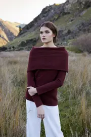 McDonald Possum Merino Womens Origami Neck Sweater Bronze